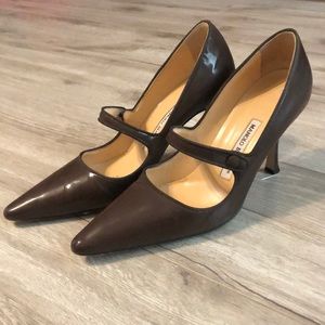 Manolo Blahnik Brown Campari Patent Heels
